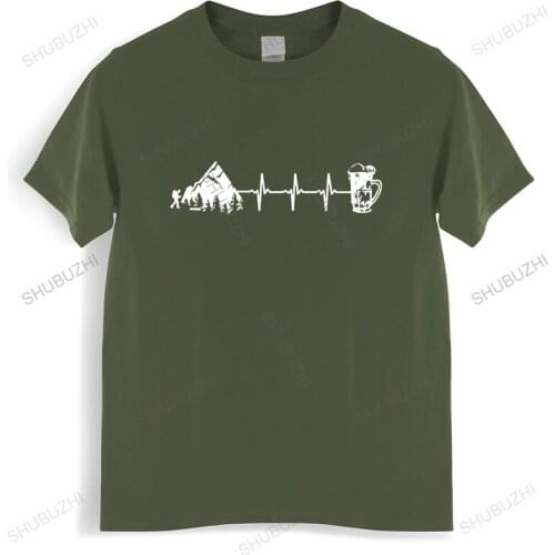 Hiking Mountain Beer Heart Rate T-Shirt Hiking Lovers Funny T Shirts High Quality Digital Print Casual 100% Cotton Top EU Size