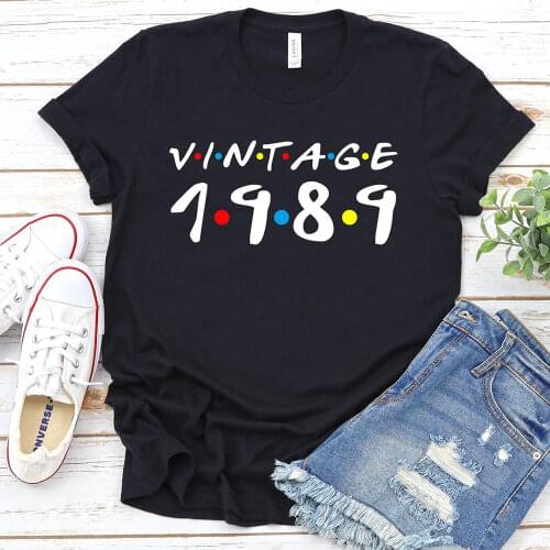 Vintage 1989 Oversized T Shirt Women 32nd Birthday Party Woman Clothes 80s Grunge Cotton Tshirt Causal Loose Black Tops