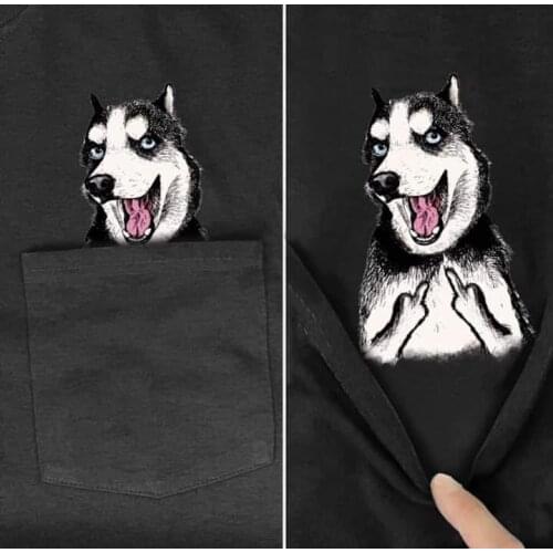 Cotton T Shirt Fashion pocket Husky Cartoon print t-shirt mens for women shirts Hip hop tops funny Harajuku tees dropshipp