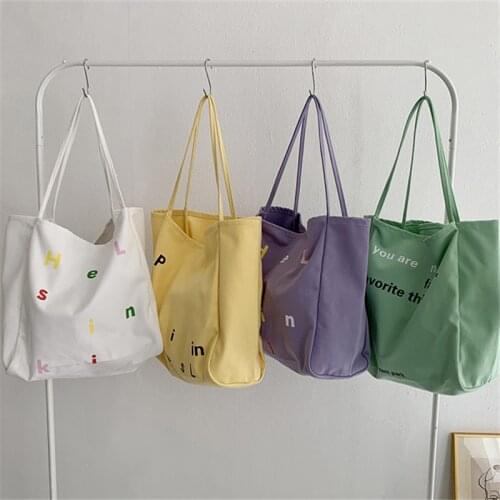 Women Bag Canvas Tote Bag Letter Casual Solid OPEN SOFT High-Capacity Shoulder Bags Handbags Shopping Bag Sweet Girls Bag
