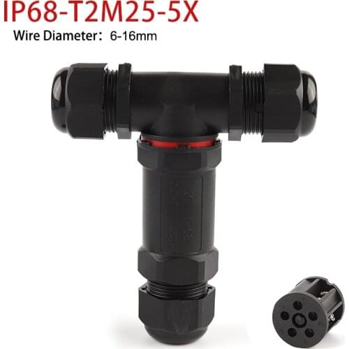 IP68 electrical cable waterproof connector T Shape 5 PinTerminal Adapter Wire Connector Screw pin LED outdoor Connection 6-16mm