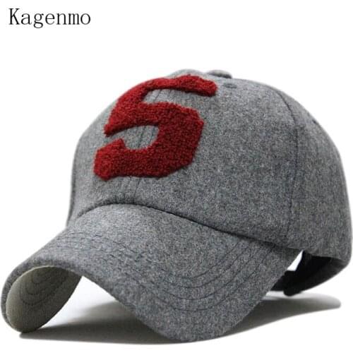 Kagenmo baseball cap snapback fashion number 5 winter keep warm cap wool thermal outside hat brand bone baseball cap spring