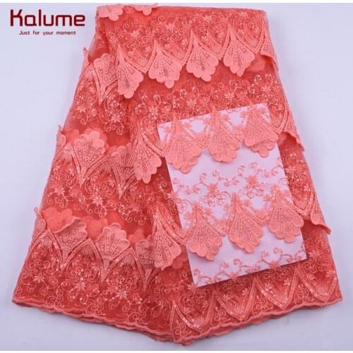 Kalume 3D Flower African Milk Silk Lace Fabric Embroidery French Milk Silk Lace Fabric Sequins Nigerian For Wedding Dress F2160