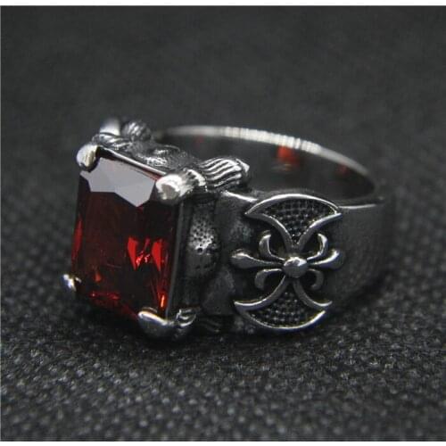 Drop Ship 7-13 Cool Fashion Red Zircon Anchor Ring 316L Stainless Steel Small Ladies Biker Red Stone Biker Ring