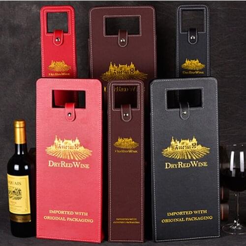 Red wine the skins of wine bag leather handbags with single and double wine box general hot stamping design