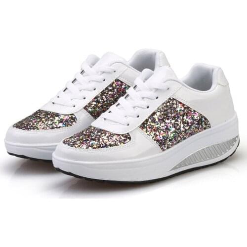 Fashion Womens Sneakers Casual Ladies Wedges Sneakers Sequins Shake Shoes Fashion Walking Girls Sport Womens Platform Shoes 42
