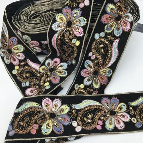 1 Yards Sequin Lace Trims Floral Ribbon Bridal DIY Sewing for Dress Decoration Craft Garment Accessories