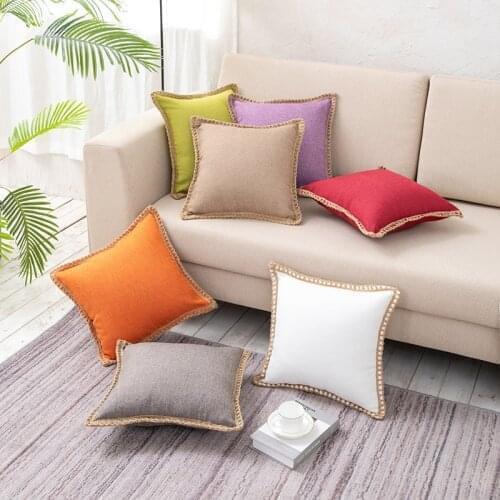Flax Square Pillow Case Throw Cushion Cover Edging Bed Sofa Pad Pillow Cover Lover Couple Gift Pillowcases Home Decor 45x45cm