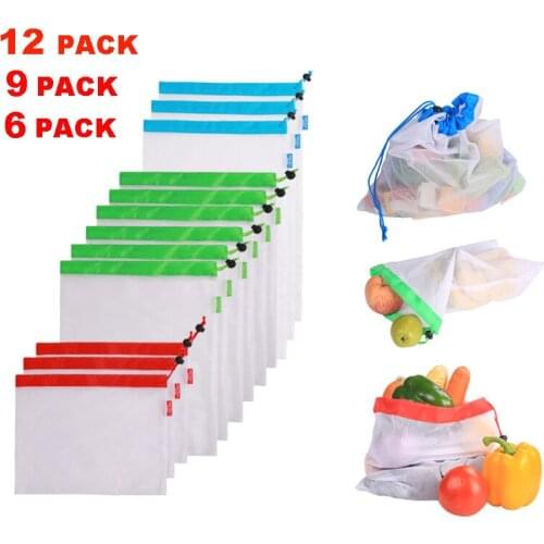 Reusable Produce Bags Washable Mesh Polyester Bags with Drawstrings for Grocery Shopping ,Storage For Fruits,Vegetables and Toys
