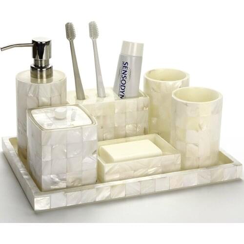 Free shipping European-style shell bathroom five-piece bathroom bathroom cup set with tray bathroom brushing supplies LO724505