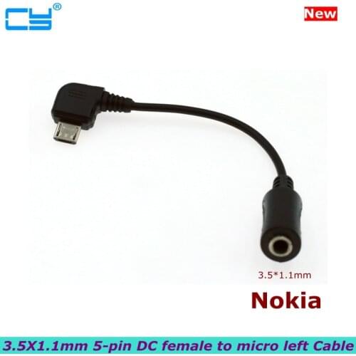 New 3.5X1.1mm 5-pin DC power female connector Naar Micro USB male connector 90-degree elbow Left cable for Nokia mobile phone