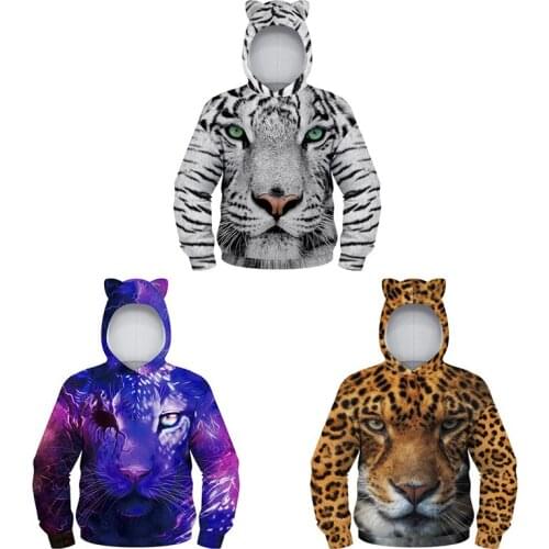 New 3D Digital Print Sweatshirts Cute Cat Ears Pullover Childrens Outerwear Tops Boys Girls Big Size Hoodies Baby Clothes 5-14Y
