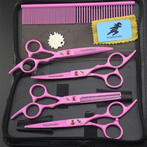 New Arrival Pet Grooming Scissors Set Straight Curved Dog Cat Cutting Thinning Shears Kit Tesoura Hair Thinning Shears 4pcs set
