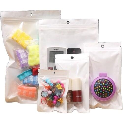 7X10Cm One Side Clear Pearl White Zipper Bag With Round Hole Retail Sale Use Earrings Jewelry Display Plastic Packaging Bag