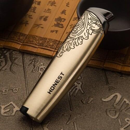 Original Honest Gas Inflatable Lighter Windproof Blue Jet Flame Straight Cigar Ultra-Thin Metal Creative Cigarette Lighters