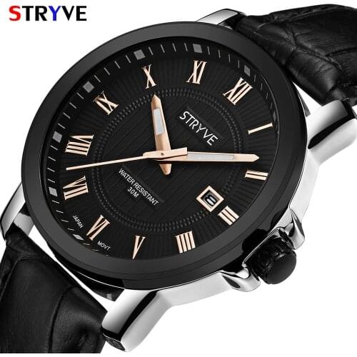 Original Brand Luxury Stryve Business Calendar Genuine Leather 30m Waterproof Male Fashion Quartz Mens Watches montre femme 2018