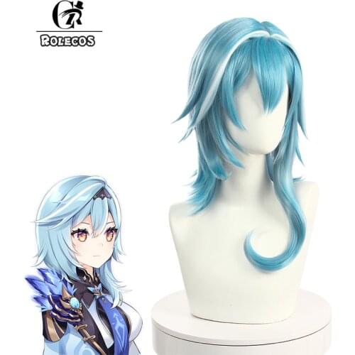 ROLECOS Genshin Impact Eula Cosplay Wig Women Short Wig Blue Wig Cosplay Halloween Anime Heat Resistant Synthetic Wigs