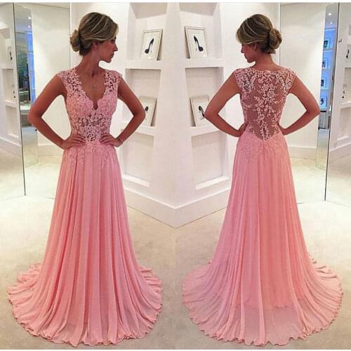 Blush Mother of the Bride Dresses Cap Sleeves V Neckline A Line Chiffon Sheer Pink Dinner Dress Women Dress