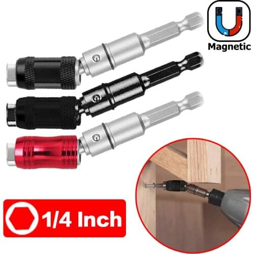 1/4" Pivoting Magnetic Screw Drill Bit Tip Holder Screwdriver Woodworking Tool Quick Change Locking Guide Bit Extension Rod