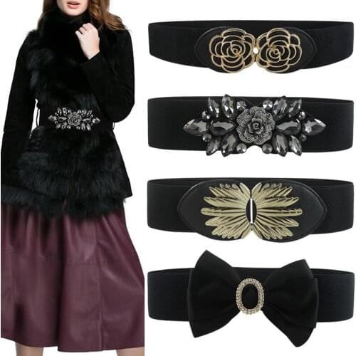 65cm Female Fashion Black Waistband Wide Waist Elastic Stretch Belt for Women Cinch Waistband Dress Coat Clothing Accessories