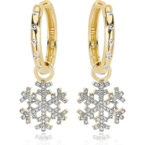 Valori Jewels Snowflake, Zirconia White Gemstone, Gold Plated, Sterling Silver Small Stylish Hoop Charm Earrings