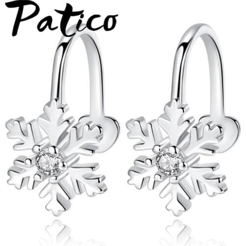 Classic Style Snow Design Cubic Zircon Stud Earrings For Women Ladies Girls 925 Sterling Silver Fashion Snowflake Earring