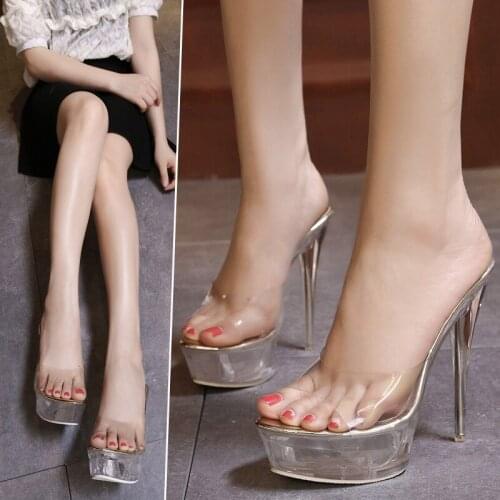 T- Stage Women Sandals PVC Crystal Heel Transparent Women Sexy Clear High Heels Summer Sandals Shoes Sexy Nightclub Party Shoes