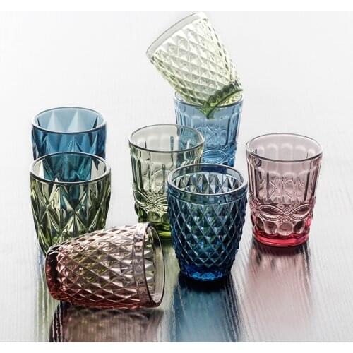 Retro Heat Resistant Water Cup Colorful Glass Embossed Wine Cup Creative Whiskey Tea Straight Drink Mug Charming Cup