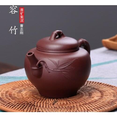 Yixing recommended undressed ore purple mud let bamboo pot all hand wholesale small teapot tea craft zhi-gang cao