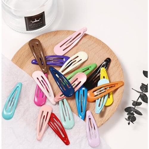 2Pcs Korean Fashion Hair Accessories Metal Snap Hair Clips Hairpin Solid Candy Color Waterdrop Hairgrip for Girls Barrettes