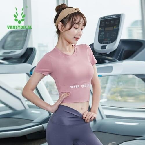 Compression Yoga Shirt Women Short Sleeve Sexy Crop Top With Bra Sportswear For Gym Clothing Yoga Fitness Workout Shirt Female