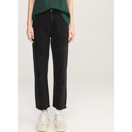 2021 Spring And Autumn New Straight Barred Jeans Womens Slim High Waist Black Quarter Pants Fashion Versatile