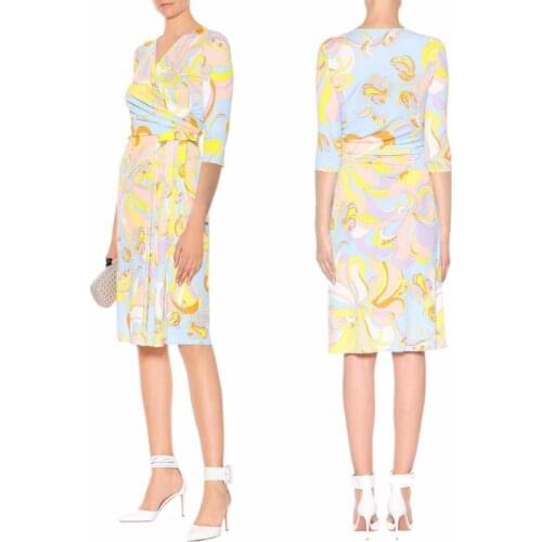 Womens Summer half Sleeved V-Neck Fashion Beautiful Leisure Stretch silk Knitted Slim Dress