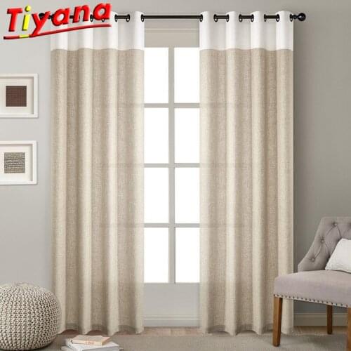 1 PC Grommet Top Modern Simple Cotton Linen Solid Color Stitching Curtains for Living Room Semi-Blackout Curtains for Bedroom*VT