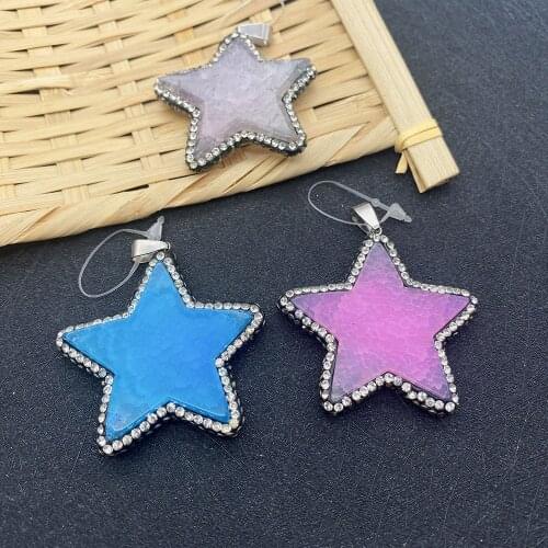 1 Piece of Natural Stone Colorful Crystal Pendant Five-pointed Star Diamond Edging Process Ladies Charm Party Necklace Jewelry
