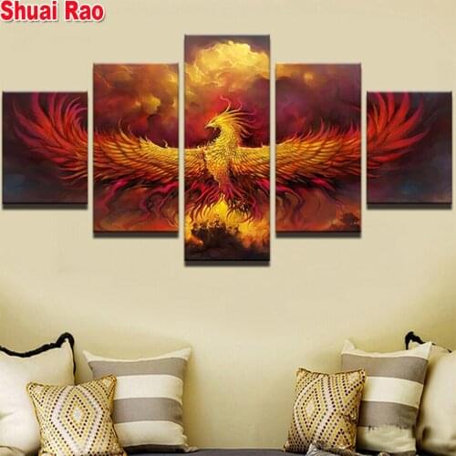 5d diy diamond painting Phoenix 5 piece 3d embroidery full round drill mosaic diamond animal bird home decoration