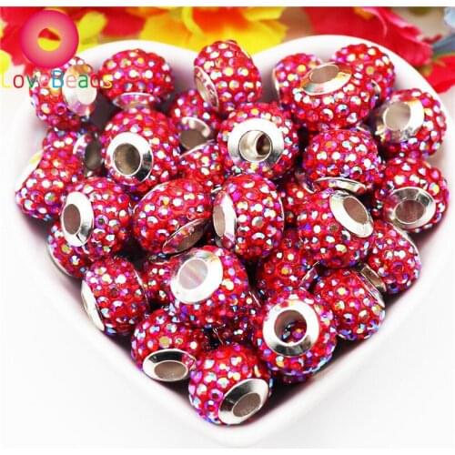50Pcs 45 Color Polymer Clay Big Hole Rhinestone Beads Glass Crystal Spacer Fit Pandora Charm Bracelet Snake Chain DIY Hair Bead