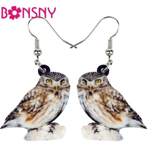 Bonsny Acrylic Unique Burrowing Owl Bird Earrings Big Long Dangle Drop America Animal Jewelry For Women Girls Teens Gift Charms