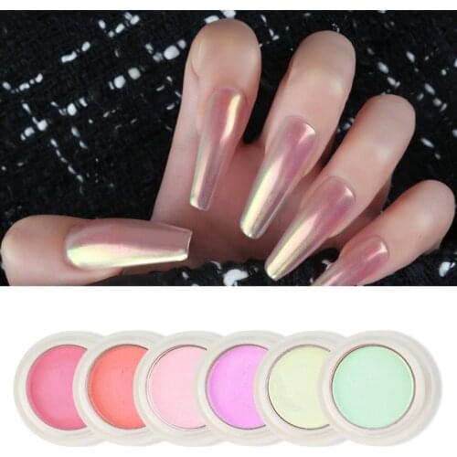 Aurora Nail Glitter Powders Pearl Shimmer Pigment Solid Mirror Rub Dust Brush Dipping Chrome Nail Art Decor Manicure Powder