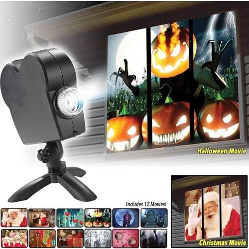 Behogar Window Projector Light LED Lamp with 12 Movie Festival Projection for Christmas Halloween Home Outdoor Garden Decoration