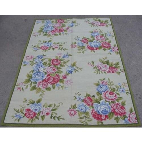 Free shipping 4'X6' needlepoint rugs,New Zealand woolen rugs aubusson designs Light Green
