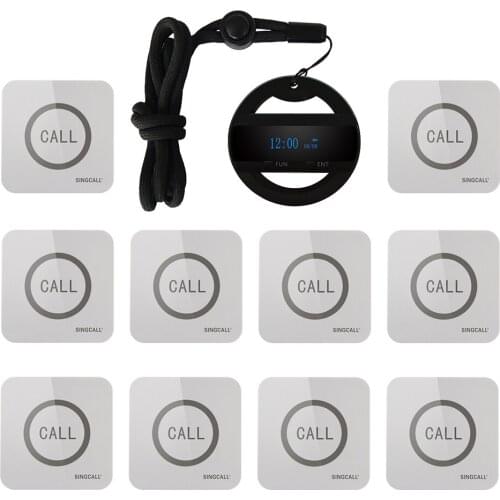 SINGCALL Wireless Kitchen Service Calling System, 1 Lanyard Watch Receiver with 10 Touchable Waterproof Bells APE520