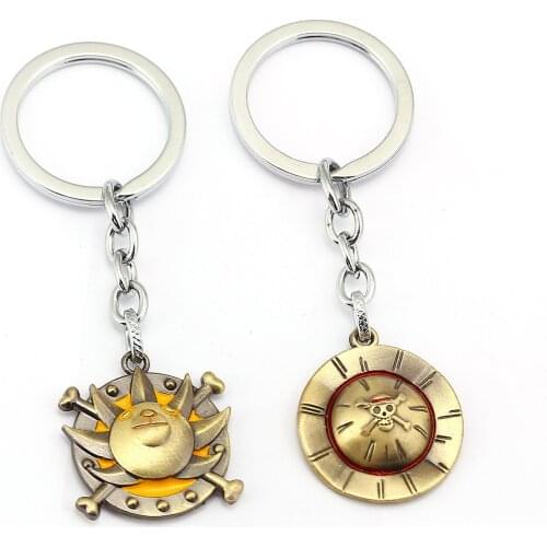 Anime One Piece Monkey D Luffy Skull Straw Hat Thousand Sunny Pirate Ship Logo Cartoon Alloy Keychain Keyring Key Chain
