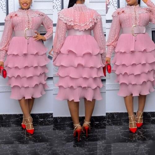 Black Sexy Bodycon Dress for Women Lace Full Sleeve Ruffles Mid Calf Fashion Elegant Female Evening Night Party Vestidos Mujer