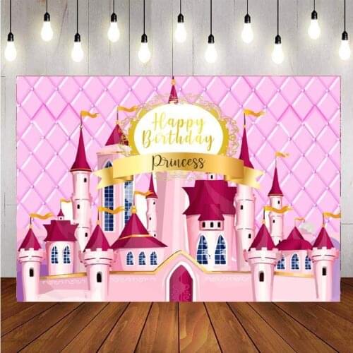 Pink Castle Photography Backdrop Princess Girls Birthday Party Floral Sea Rainbow Photo Studio Background Decor Banner Prop