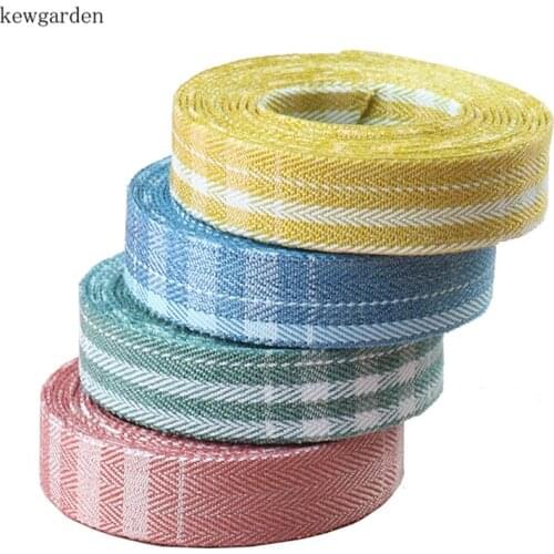 Kewgarden 38mm 25mm 10mm Layering Cloth Fabric Plaid Ribbon Handmade Tape DIY Corsage Bowknot HairAccessories Riband 10 Meters