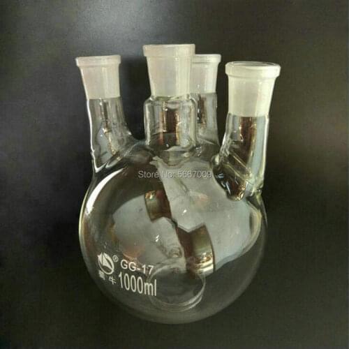 1PCS 100ml to 2000ml Lab Glass straight Standard Ground Joint Round bottom Boiling Flask with four necks for Distillation