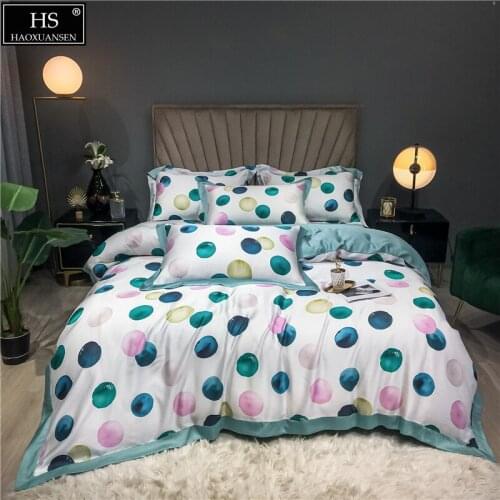 Fashion Circle/Flowers Tencel Lyocell 4Pieces Bedding Set Summer Thin Quilt Sheets Pillowcase Duvet Cover Lightweight Comforter