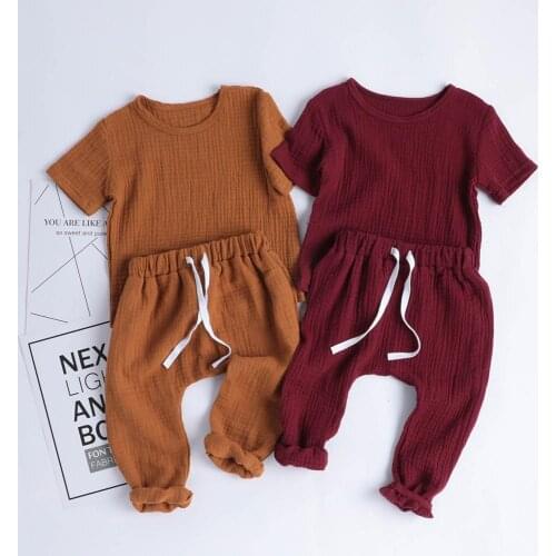 Baby Boys Sets Summer Infant Cotton Newborn Shorts Sleeve T-shirt+Pants Baby Girl Cotton Linen Pajamas Clothes Outfits