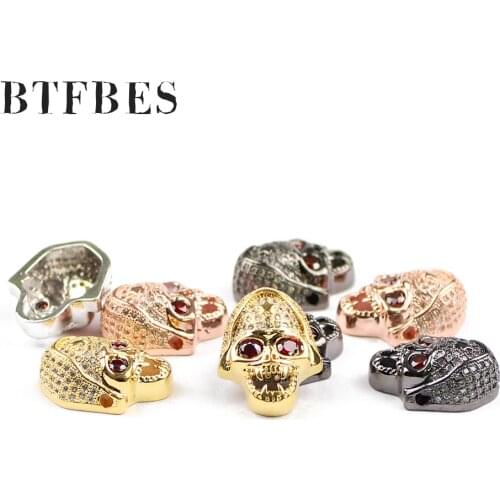 BTFBES Red eyes White CZ Inlay Skull Pendant Copper product Beads For Necklace Jewelry Bracelet Making DIY Accessories Findings